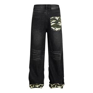 Jeans en denim à jambe droite pour homme avec poche camouflage et détails sur les revers, adapté aux occasions décontractées, au hip-hop de rue et à la culture Y2K - Product Image 3