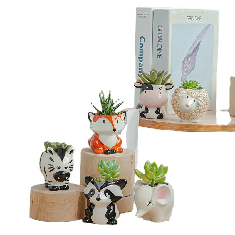 0 a03 vendita calda 6 pezzi/set vaso di fiori animale in ceramica ceramica volpe Panda capra Zebra mucca elefante piante succulente vaso fioriera