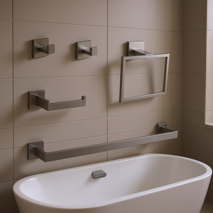 Juego de Accesorios de Baño Modernos de Acero Inoxidable, Diseño Minimalista Montado en la Pared, Acabado Cepillado para Bañera y Ducha - Product Image 2