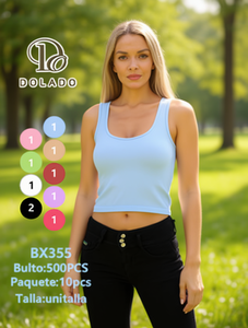 Dolado Débardeur en coton pour femme, col rond, décontracté, couleur unie, longueur courte, respirant, tricoté, BX355 - Product Image 2