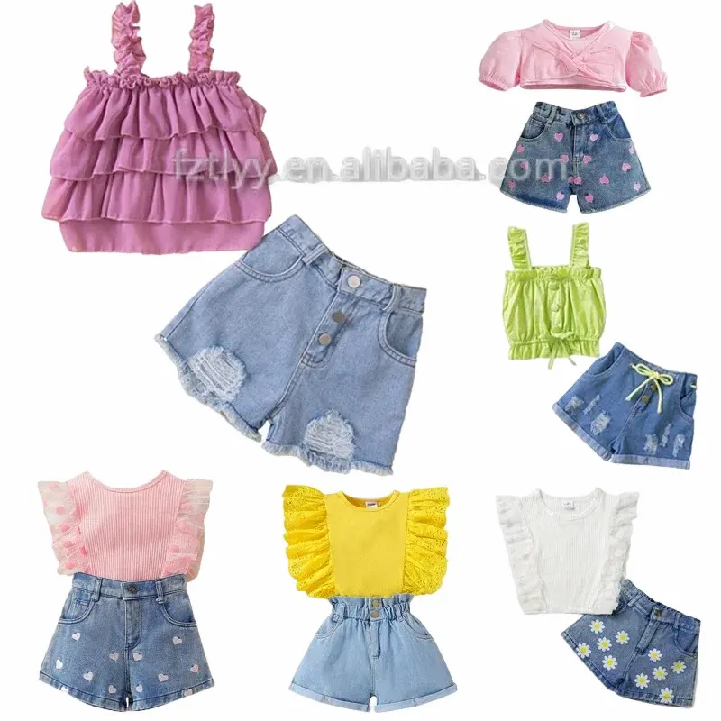 Mädchen Kleidung Sets Polka Dot Mesh Ärmel Top Flower Denim Shorts Baby Kleidung 1-3 Jahre Mädchen