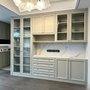 Meuble mural à vin multifonctionnel en bois massif, style américain moderne, finition mate, avec éclairage LED, pour salon éco-responsable - Product Image 2