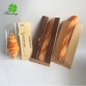 Biodegradable Brown White Kraft Paper Food Packaging Eco-friendly Bakery Baking Baguette Paper Bread Bags With Clear Window