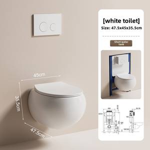 Inodoro suspendido en forma de huevo de cerámica moderno montado en la pared para apartamento pequeño para baño doméstico con tanque de agua de drenaje de pared - Product Image 3