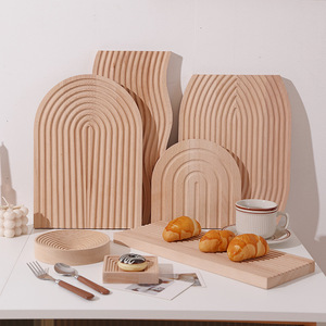 Nordic Beech Wood Serving <b>Tray</b> Geometric Irregular Shape Home Use <b>Dinner</b> Plate Bread Board Western Style Plating - Product Image 2