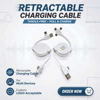 Cable USB Retráctil Multifuncional 6 en 1 con Logotipo Personalizado Promocional, Estación de Carga Multi USB C, Cable Retráctil