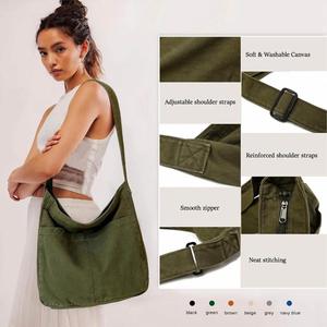 Sac fourre-tout en toile personnalisé grande capacité multi-poches, sac à bandoulière Hobo décontracté pour femmes et hommes, sac messager pour l'été - Product Image 4