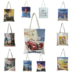 Sacos de sacola de algodão com impressão floral, sacos personalizados de subolmação de cores completa para sacolas de lona