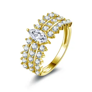 خواتم مجوهرات أنيقة ومخصصة مجوهرات زفاف 10K 14K 18K خاتم ذهب حقيقي صلب مع 1ct 2ct 3ct خاتم مويسانيتي للنساء