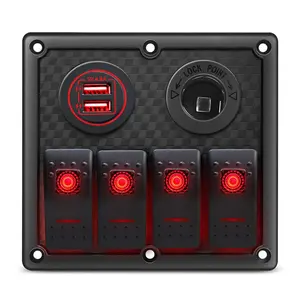 Amomd 4 Gang Dual USB Power Socket 12V Painel Interruptor de Controle de Luz Elétrica com On-Off Função 20A Corrente Máxima para o Iate