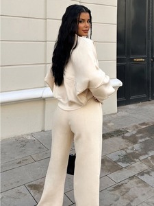 Ensemble d'hiver pour femmes en polyester et élasthanne, couleur unie, haut décontracté à fermeture éclair à manches longues et <span class=keywords><strong>pantalon</strong></span> droit, deux pièces, coupe ample - Product Image 5