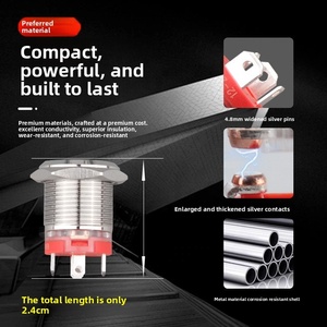 Interruttore <span class=keywords><strong>a</strong></span> pulsante metallico ad alta corrente 15A, ripristinabile, impermeabile IP67, LED On/Off, 24V, 50000 cicli, autobloccante, 16mm - Product Image 4