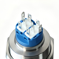Bouton poussoir électronique à tête plate en aluminium et acier inoxydable de 30 mm, étanche IP65, 8 broches, anneau lumineux, momentané, 12 V, 2NO2NC DPDT