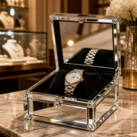 Boîte de présentation de montres en acrylique miroir, vitrine transparente à couvercle rabattable, miroir intérieur, coussin en velours, bijouterie, OEM CALIC