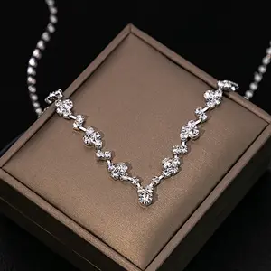 Zircon Flower Wedding Necklace Full Of Diamond Drops Tassels Bridal Accessories Dinner Stylish Set Two-piece Earrings
