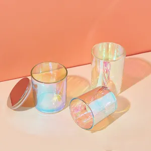 热卖时尚彩虹色空玻璃蜡烛罐豪华香味玻璃器皿家居装饰