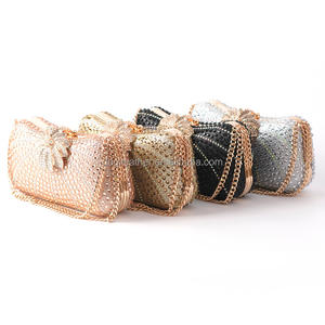 Wholesale <b>Gold</b> Square Fashion Evening <b>Clutch</b> Bags for Women-Eco-Friendly PU Material with Chain Strap - Product Image 1