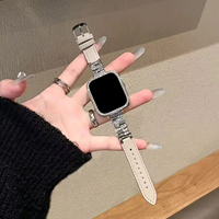 Bracelet de montre Upro Fashion pour femme, luxe, diamants irréguliers, métal + cuir véritable, 41 42 45 49 mm pour Apple Iwatch 11 10 9 8 7 Ultra