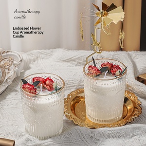 Luxury Golden Trim Embossed Glass Scented <b>Candle</b> With Dried Flowers Indoor Home Bedroom Decor Aromatherapy <b>Gift</b> - Product Image 4