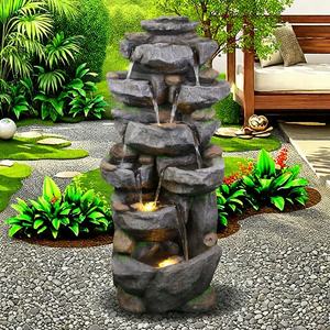 Grote Outdoor Led Gelaagde Fontein Ornament Polyresin Rotstuin Watergordijnmuur Stijlvolle Kunstmatige Tuin Tuin Gazon Rotstuin - Product Image 2