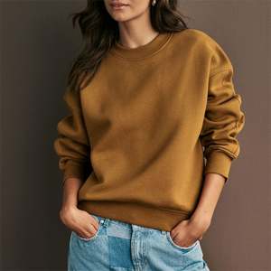 Jersey de algodón de tacto suave de peso pesado personalizado de alta calidad para mujer, Sudadera de cuello redondo, parte delantera para ropa informal de otoño - Product Image 6