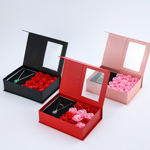 Scatola regalo fiore quadrato di san valentino finestra aperta e copertura 6 scatola di fiori anello pendente orecchino portagioie - Product Image 2