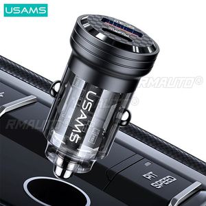 USAMS C35 45W ที่ชาร์จในรถยนต์ชาร์จเร็วสำหรับไอโฟน 14 โปรแม็กซ์ เสี่ยวมี่ หัวเว่ย ซัมซุงอลูมิเนียมอัลลอยด์โปร่งใสที่ชาร์จในรถยนต์ขนาดเล็ก - Product Image 2