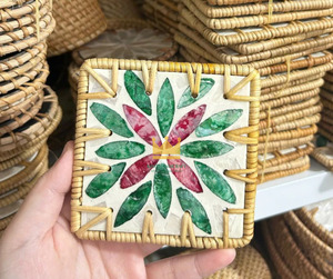 Customize Color and Logo Eco-Friendly Rattan and MOP Square Household Tabletop Tea Coasters Anti-scalding Bowl <b>Mat</b> From Vietnam - Product Image 1