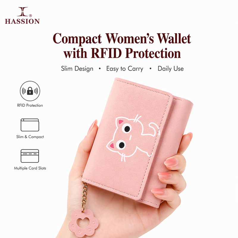 HASSION PU Leather RFID Short Wallet