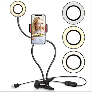 Lampu Cincin Selfie Universal untuk Youtube Live Stream Makeup dengan Dudukan Ponsel Fleksibel Lampu Meja Braket Malas Lampu LED