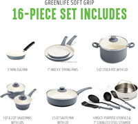 Céramique saine antiadhésive 16 pièces ustensiles de cuisine casseroles sauce à frire ensemble de sauteuses ustensiles de cuisine sans PFAS couvercle lave-vaisselle
