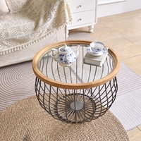Table basse en bois avec plateau en verre, style farmhouse, structure métallique artisanale et durable, facile à assembler, meubles de salon