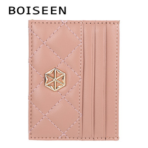 Boiseen Women's Mini Card Holder Pu Leather Quilted Design Credit Card Case Pink For Everyday Use - Product Image 1