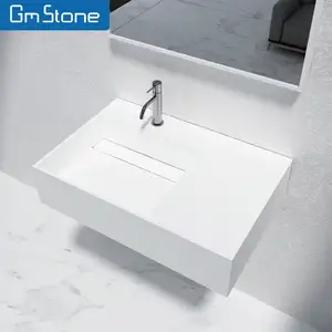 욕실 인공 대리석 wallhang 세면기 단단한 표면 손 씻기 카운터 최고 주조 돌
