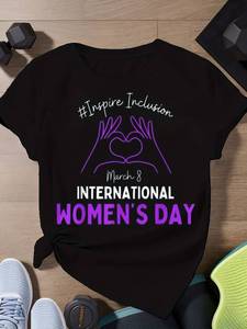 T-shirt pour femmes Inspire Inclusion International Women's Day, manches courtes, col rond, coton doux, imprimé graphique, célébration du 8 mars - Product Image 3