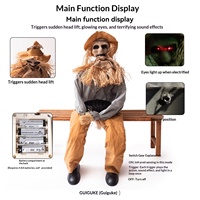 Décoration Animatronique d'Halloween : Effrayant Épouvantail en Paille de Jute avec Capteur Infrarouge, Assis sur un Banc