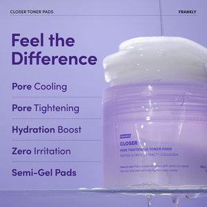 แผ่นเช็ดทำความสะอาดผิวหน้า FRANKLY Closer Pad ผสมสารสกัดจากข้าวและเปปไทด์ 9 ชนิด สำหรับการผลัดเซลล์ผิวอย่างอ่อนโยน 70 แผ่น - Product Image 2