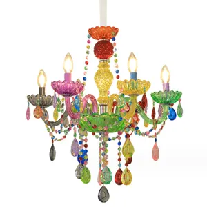 European Style Chandelier Decoration Macaron Pink Crystal Romantic Pendant Light Candle with Glitter Crystal Tassels