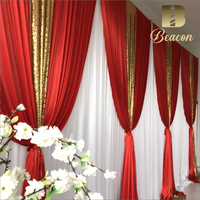 Rideaux croisés modernes à double couche pour toile de fond murale de mariage Rideau de scène avec cadre de support pour décorations de fête rose