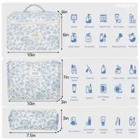 Ensemble de trousses de toilette en coton matelassé de grande taille pour femmes avec motif floral pour le rangement des articles de toilette de voyage