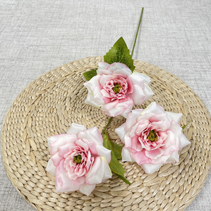 Vente chaude soie fleurs rosier 3 têtes rose soie rosier pour la décoration de mariage - Product Image 4