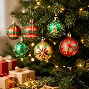 Wholesale 6cm Glitter Christmas Ball <b>Ornament</b> Set <b>Red</b> GreenPlastic Bauble Xmas Tree Hanging Pendant Decoration - Product Image 4