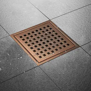 Drains Type Floor Drain Grate 6 Inch Flange SS304 Quadrato Pattern Grate Brushed Red Bronze Antique Copper Square Shower Drain Point Floor Drain