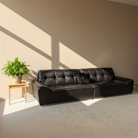 Canapé convertible en cuir véritable VONLIVA pour salon, style moderne en forme de L, canapé d'appartement entièrement noir, design nordique