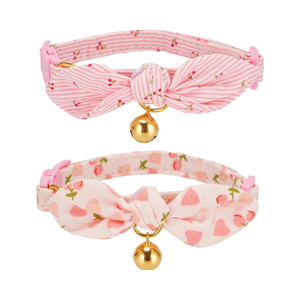 Kalung anjing katun ramah lingkungan pola kotak-kotak pita bel dapat diatur kerah anak kucing pisah - Product Image 1