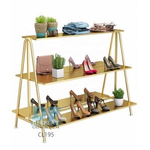 OEM 부티크 스테인레스 스틸 골드 의류 벽걸이 형 랙 중첩 테이블 옷 선반 의류 디스플레이 랙 - Product Image 4