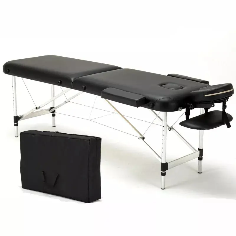 Vente en gros Table de massage de spa de beauté pliable en alliage d'aluminium Lit facial portable avec cuir pour salon et chambre à coucher