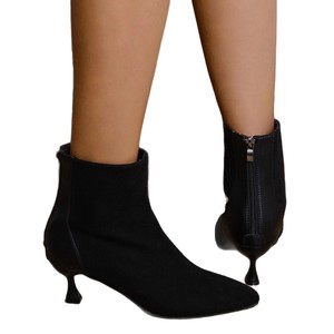 Bottines <span class=keywords><strong>en</strong></span> <span class=keywords><strong>daim</strong></span> à talon moyen, taille plus, style bout pointu, fermeture éclair arrière, pour femmes - Product Image 5