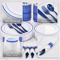 Ensemble de vaisselle en plastique bleu foncé pour fête, remise de diplôme, anniversaire, assiettes jetables transparentes avec ensemble de couverts