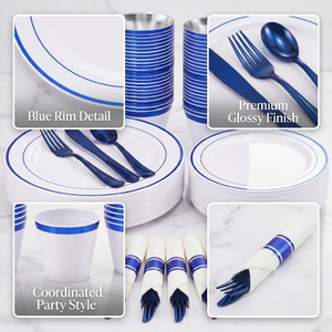Ensemble <span class=keywords><strong>de</strong></span> vaisselle en <span class=keywords><strong>plastique</strong></span> bleu foncé <span class=keywords><strong>pour</strong></span> fête, remise <span class=keywords><strong>de</strong></span> diplôme, anniversaire, assiettes jetables transparentes avec ensemble <span class=keywords><strong>de</strong></span> <span class=keywords><strong>couverts</strong></span> - Product Image 4